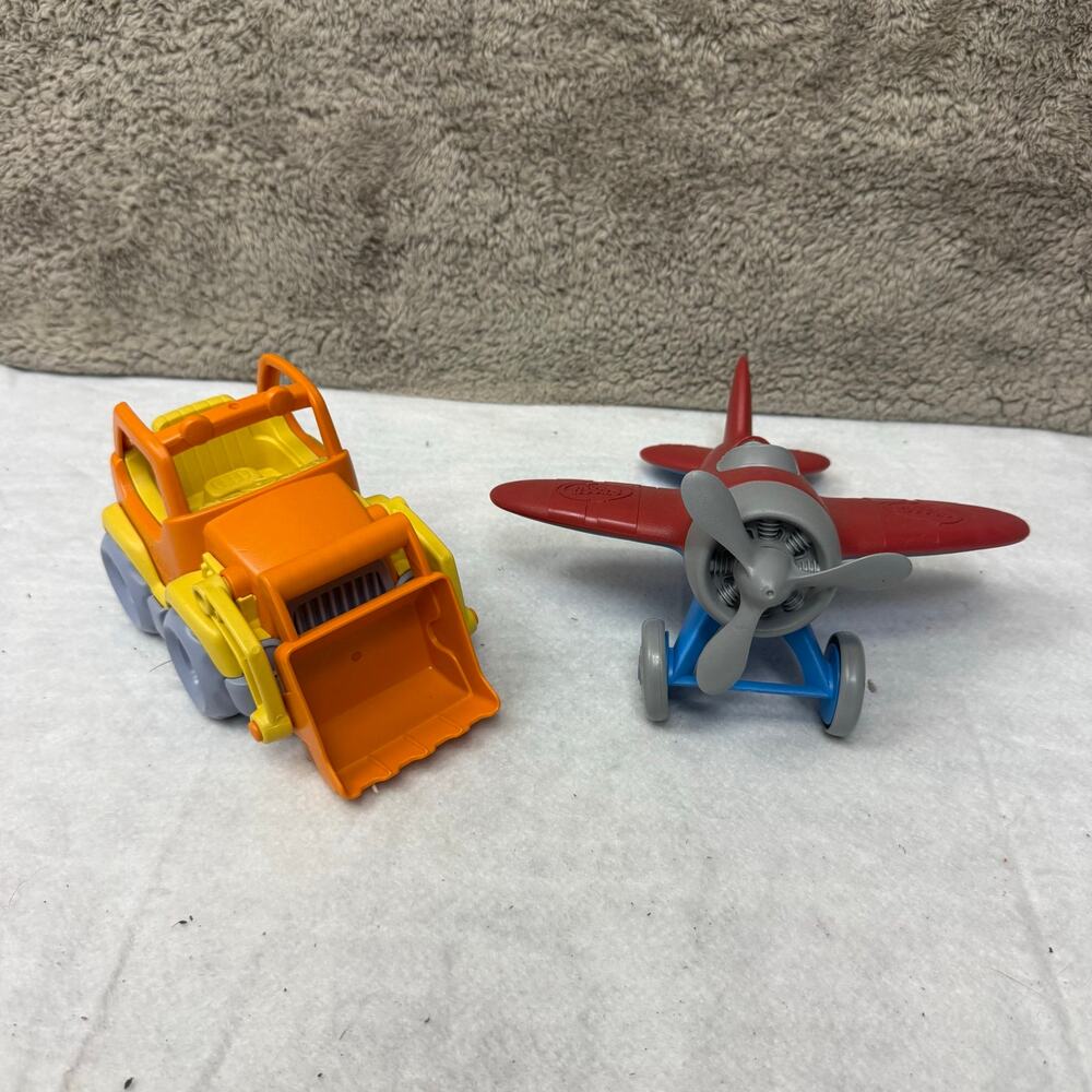 Green Toys Airplane BullDozer Tractor Truck Vehicles Lot of 2 Red Orange Plastic
